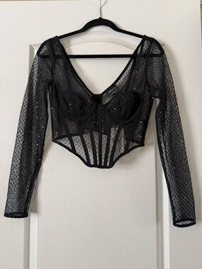 Bardot Sequin Mesh Corset Top
